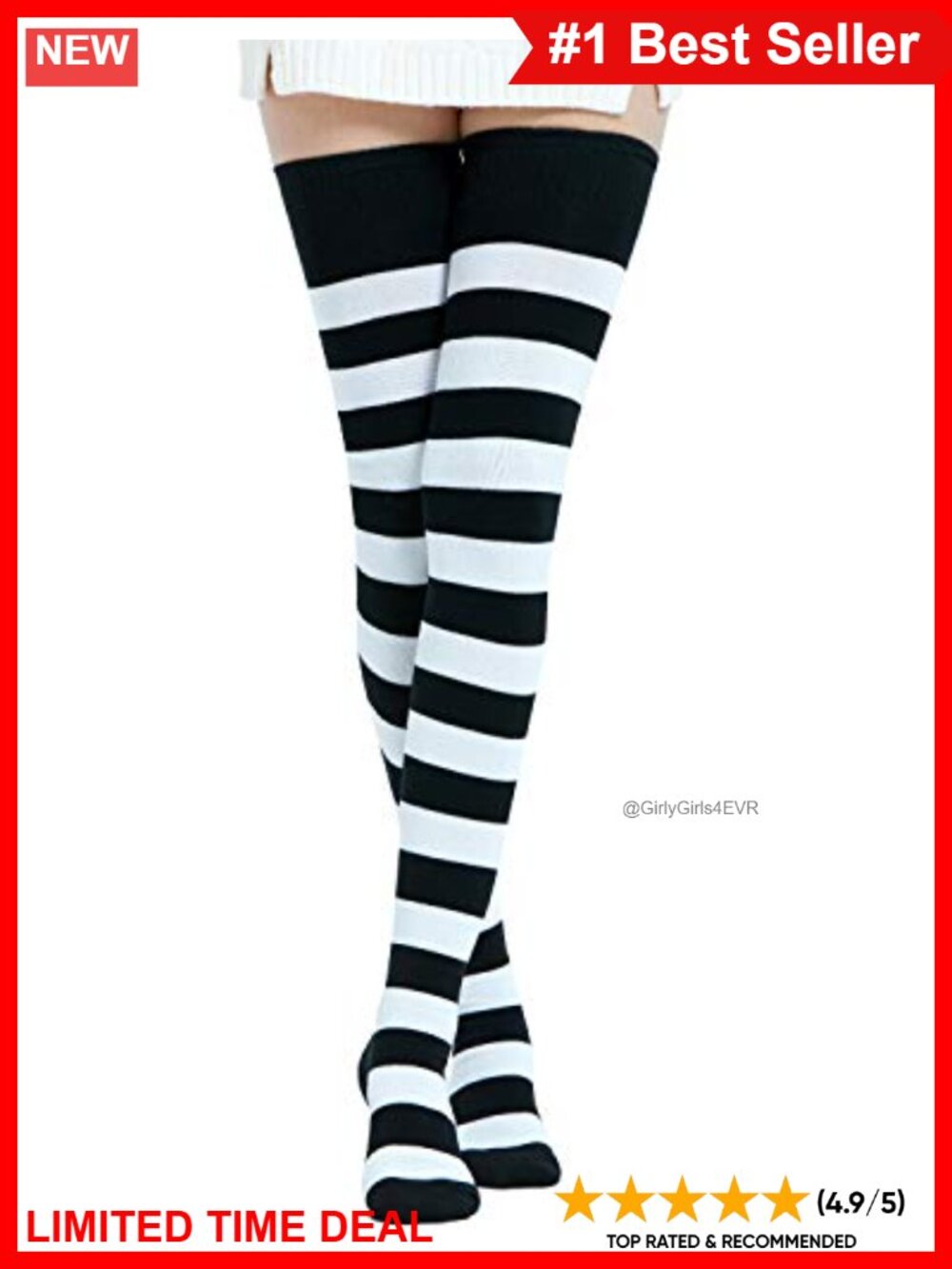 Cotton Stripe Thigh High Over the Knee Socks 2'6" Length